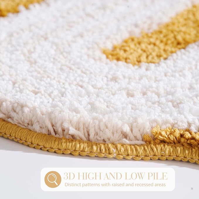 Unique Boho Bathroom Rugs, Cute Bath Mat with Funky Design, Fun Bohemian Decor for Bathroom Bedroom, Machine Washable Soft Non-Slip Bath Rug, 30" X 20", Mustard Yellow