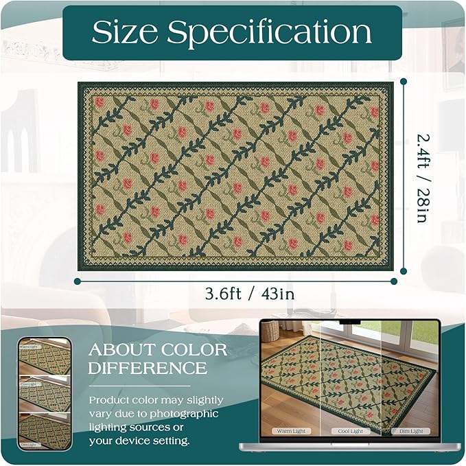 Jute-Look Outdoor Rug - 28" x 43" Front Door Mat Indoor Outside Entrance Non-Slip Washable Outdoor Welcome Mats for Front Door Neutral Khaki Rugs for Entryway Kitchen Bedroom Front Porch Decor