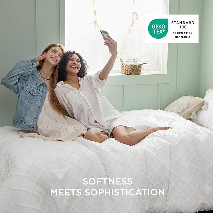 Bedsure Boho Twin Duvet Cover Size - White Breathable & Soft Boho Bedding, Machine Washable Comforter Cover for All Seasons, Includes 1 Duvet Cover 68"x90" with 1 Pillow Sham & Zipper Closure