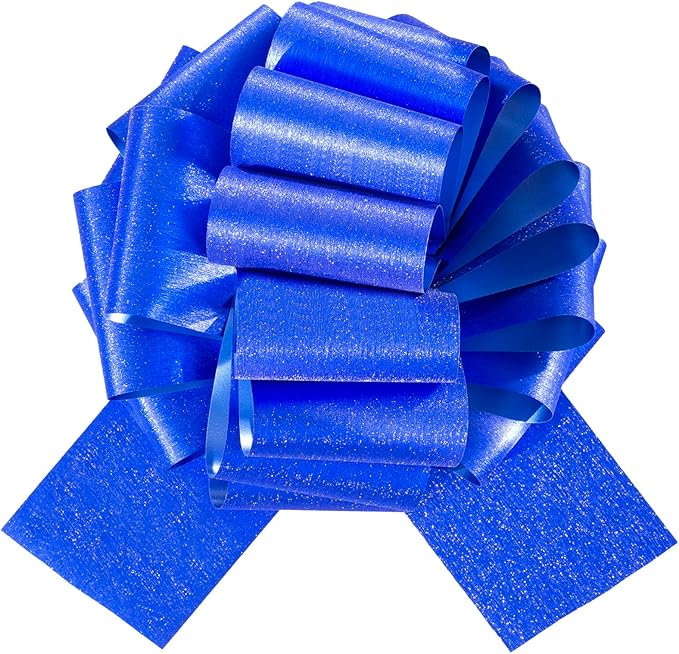 Blue Bows for Gifts– 10 Inch 2 Pack Instant Blue Brushed Glitter Pull Gift Bows for Present Wrapping, Baby Shower Boy, Birthday, Christmas, Weddings & DIY Holiday Decorations