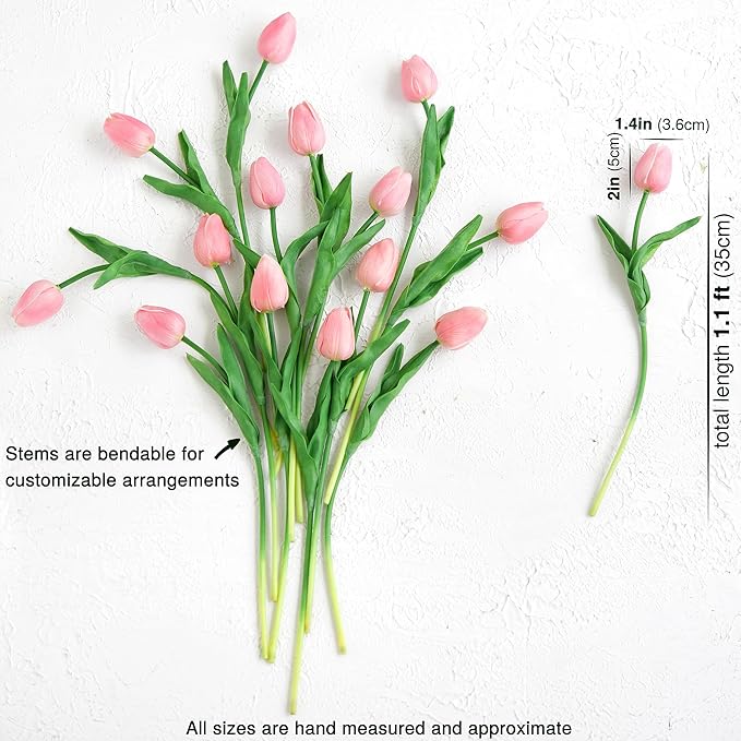 FiveSeasonStuff Real Touch Tulips Artificial Flowers – 15 Stems Faux Tulip Bouquet in Gift Box for Wedding, Home Decor, Party, Floral Arrangements (Amaranth Pink)