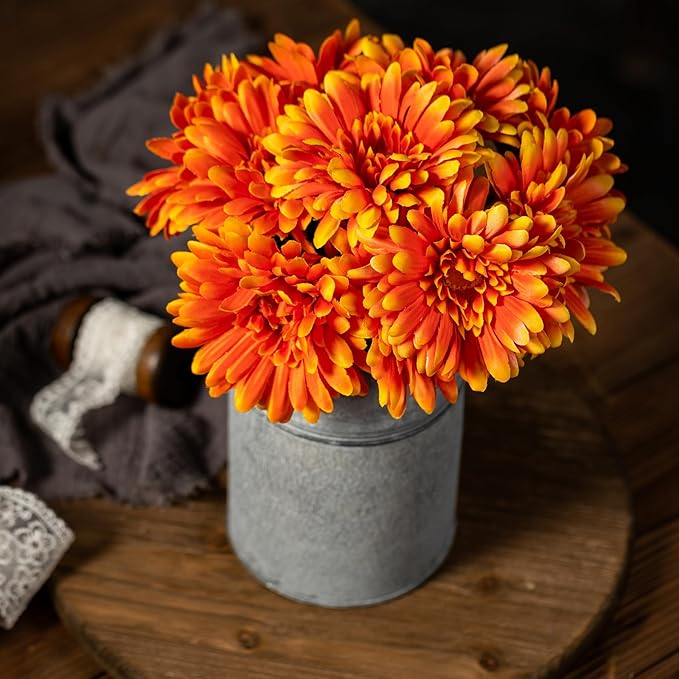 TOPIA Artificial African Daisies Flowers African Daisy Silk Flowers Artificial Gerbera Daisies Pack of 10 (Orange)