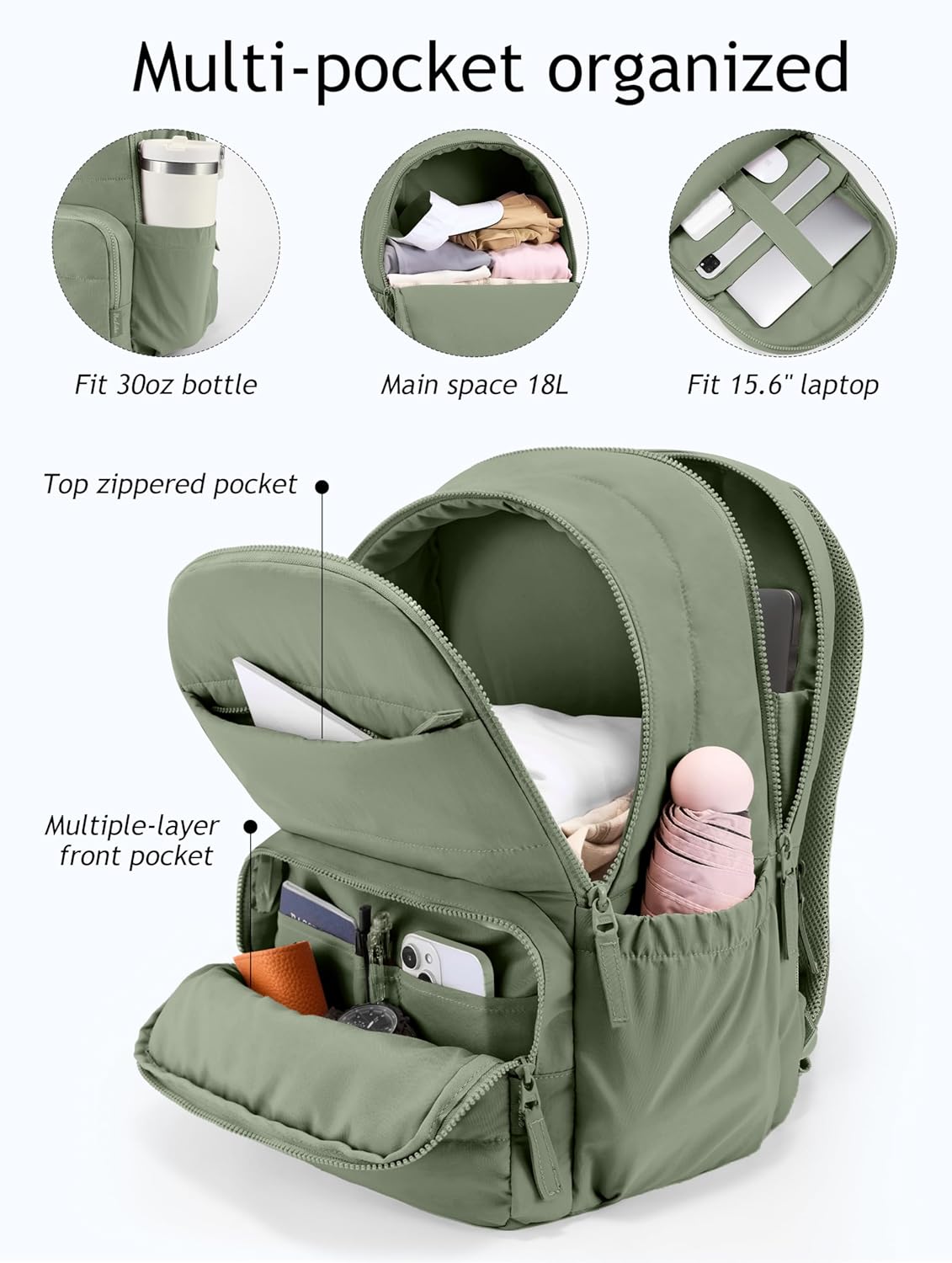 Uselike Travel Backpack - 15.6 Inch Laptop Bag for Women | Quilted, Water-Resistant College Bookbag