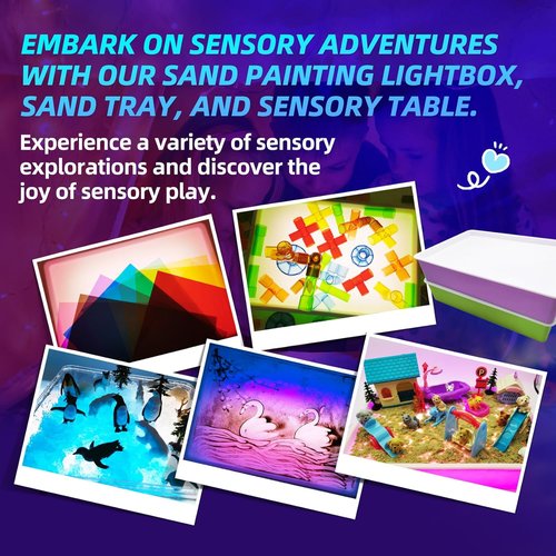 Skiennix 16" Portable Sand Painting Light Box - Bright LED Drawing Table with 3 Color Modes & 10 Levels for Kids, Adults, Autism Therapy (Purple)
