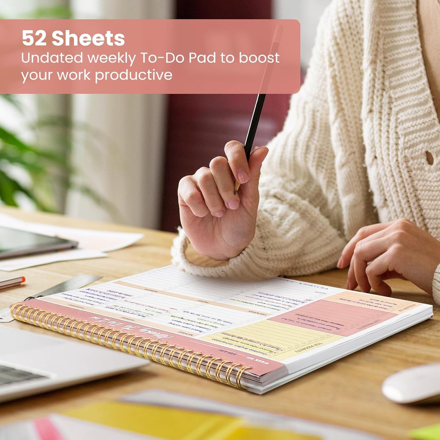 Sunshine Petal Weekly To-Do List Notepad - 52 Undated Sheets | 8.5" x 11" Office Planner