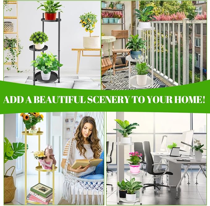 Plant Stand Indoor Tall, Black Corner Tiered Round Plant Stand for Indoor Multiple Plants, Metal Flower Pot Stands Outdoor Holders Plant Shelf Display Rack for Balcony Living Room (3 Tier-Cream white)