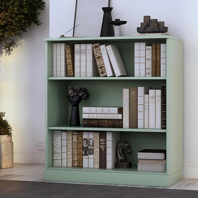 Palace Imports Solid Wood Bookcase - 3-Tier Floor Standing Bookshelf - 36" Short Storage Shelf, 32” W - Sage, Display Furniture for Living Space, Renewable 100% Eco-Friendly Wood, Made in Brazil