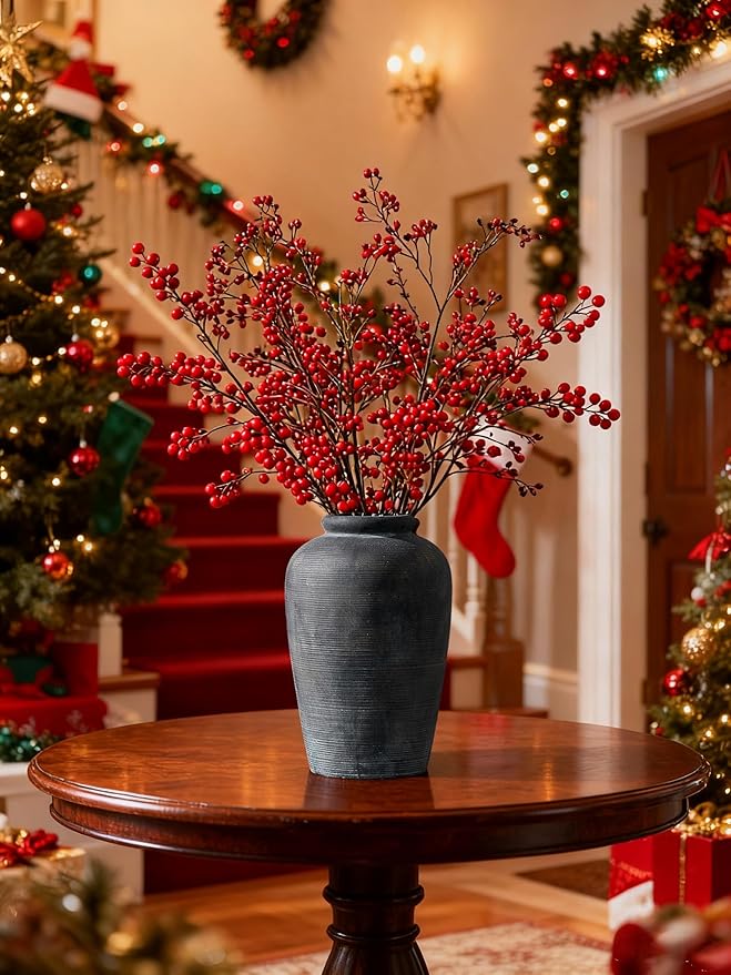 Large Ceramic Rustic Vase, 11 inch Minimalist Decorative Farmhouse Tall Vase for Home Decor, Living Room, Shelf Decor, Enterway, Wedding, Table Decoration, Bronze