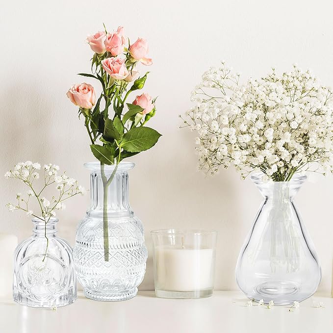 Clear Glass Bud Vases Set of 20,Small Flower Vases for Wedding Centerpieces,Mini Bud Vases in Bulk Amber Glass Vase for Table Decoration,Home Decor