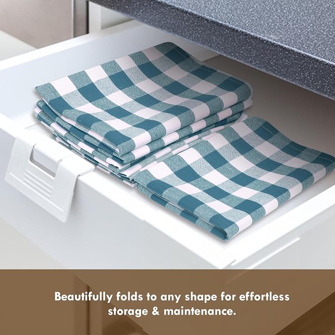 Gingham Checked Kitchen Dish Towels 12 Pack, 18"x26", 100% Cotton, Quick Dry Wash Rags, Reusable Dishcloths Set, Machine Washable, Absorbent Hand Towel - Teal Green, White