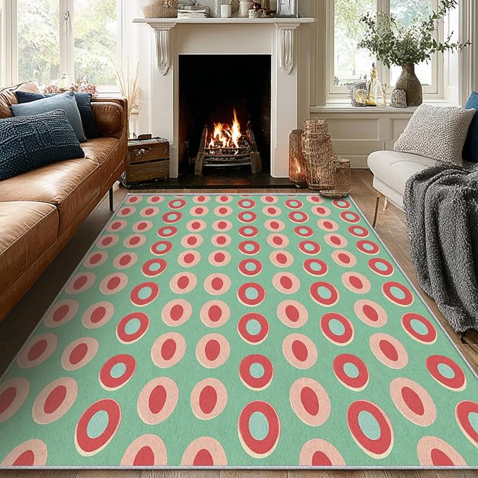 Mid Century Modern Rugs 5x8, Geometric Retro Washable 5 x 8 Area Rug for Living Room, Bedroom, Low Pile Non Slip Stain Resistant Carpet, Mid Century Home Decor Accessories & M921