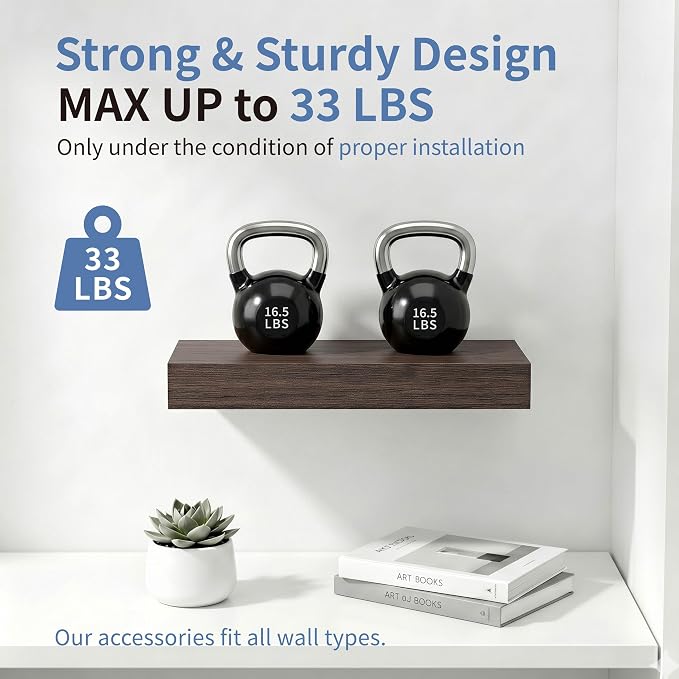 Floating Shelves for Wall, Bathroom Shelves Over Toilet, Wall Shelves & Book Shelf, Hanging Shelf, Modern Wooden Wall-Mounted Samll Floating Shelves, 12x7x1.5 in (Smoke-Gray, Set of 2)