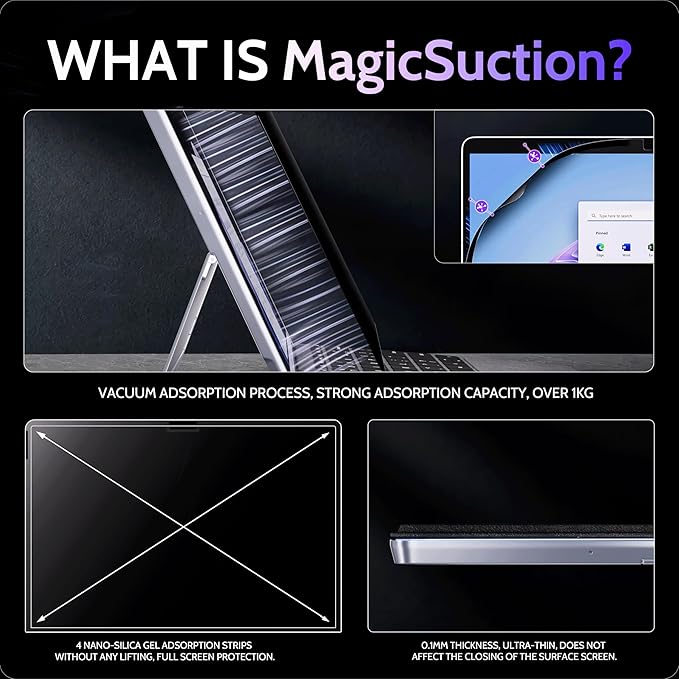 Peslv Privacy Screen for 10.5 Inch Surface Go 4/3/2/1, MagicSuction™ Removable Anti Spy Black Protector, Glare Blue Light Filter for Microsoft Laptop Computer Monitor