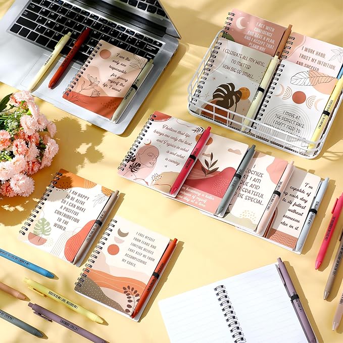 Kosiz 96 Pcs/48 Set Positive Affirmation Gifts Gratitude Spiral Notebooks with Pens Motivational Encouragement Notepads Daily Affirmations Journal for Women Valentine Galentine Gifts (Rainbow)