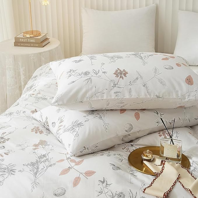 EAVD Vintage Style Garden Floral Duvet Cover Queen Soft Cotton Chic Floral Bedding Set with 2 Pillowcases Aesthetic Spring Botanical Duvet Cover Set for Girls Women