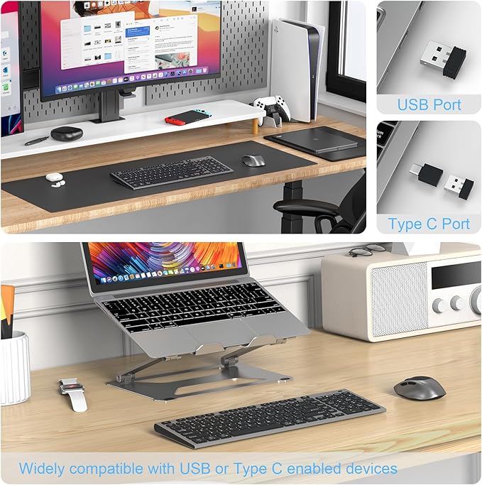 FENIFOX Wireless Keyboard and Mouse, Rechargeable USB C Combo Silent Quiet Compact Full Size Flat with Number Pad Soft Cover for Mac MacBook iMac Windows PC Laptop Computer Office - Black & Grey