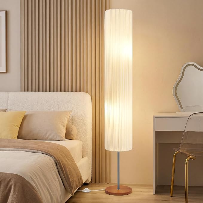 GyroVu 66" Floor Lamp for Living Room, Color Temperature Adjustable Standing Lamp for Bedroom, Corner Floor Lamp with Wooden Base Cloth Shade Tall lamp for Home Decor(Bulbs Included)