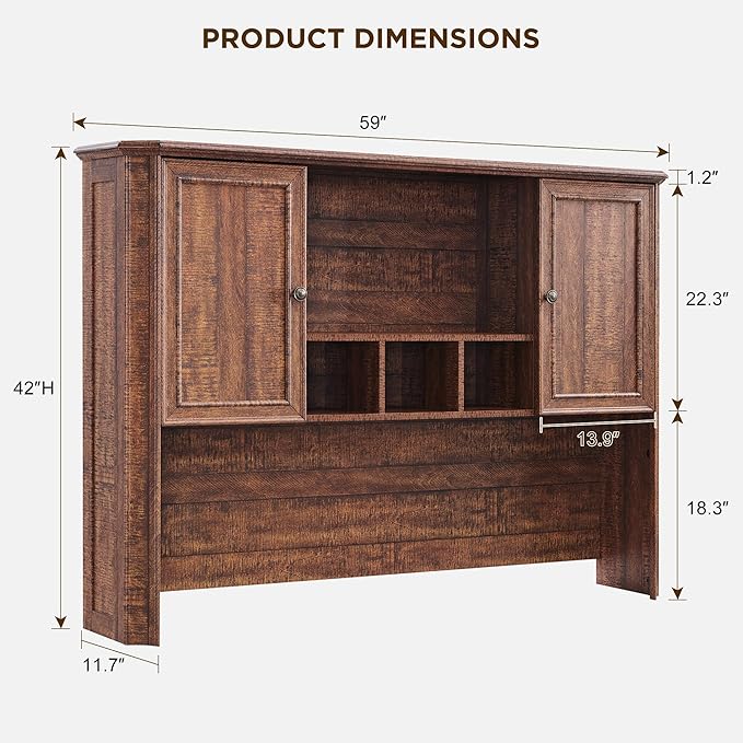 T4TREAM 59" Farmhouse Wood Desk Hutch with Ample Storage, Only Match VSC Series Farmhouse Desk (Reclaimed Barnwood)