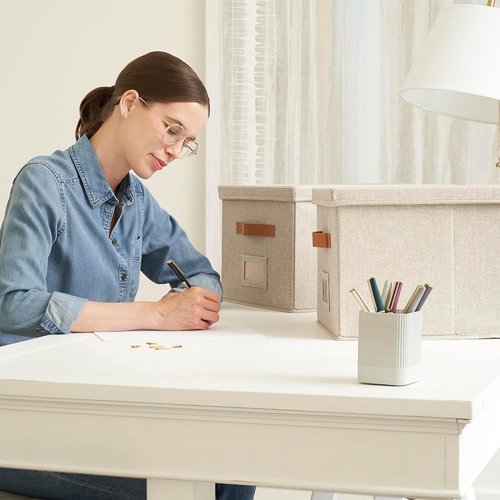 KIBAGA Aesthetic Pen Holder - Modern Concrete Desk Organizer for Office Supplies | Stylish & Functional