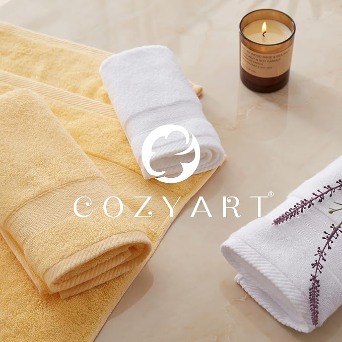 COZYART Yellow Luxury Bath Towel Set, Turkish Cotton Hotel Towel Bulk for Bathroom, Thick Bathroom Set of 6 Pcs with 2 Large Bath Towels, 2 Hand Towels, 2 Washcloths, 650 GSM.