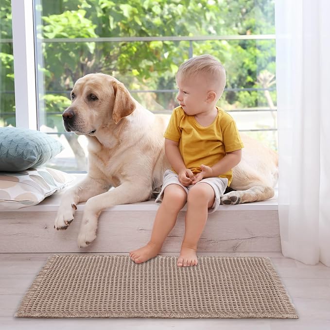 ZALL Tan Waffle Bath Mat,Super Absorbent Non Slip Bathroom Rug,Brown 24x36inch,Machine Washable Ultra Soft Floor Mats