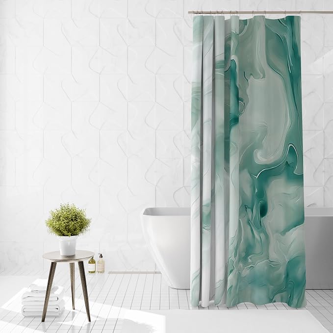 Mocsicka Shower Curtains for Bathroom, Teal Marble Shower Curtain for Bathroom, Abstract Teal and White Shower Curtain Modern Art Decor Waterproof Bath Curtain for Modern Bath Decor, 72 X 72 Inch