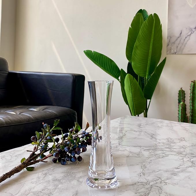 KLIFA- Small Acrylic Round Bud Vase, Shatterproof, High Transparency, Plastic Single Stem Vase, Clear, Hight 7.52 inch, 1 pc