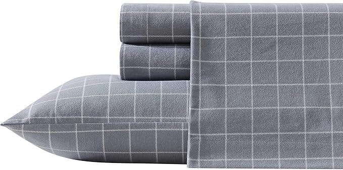 Eddie Bauer - Twin Bed Sheets, Cotton Flannel Bedding Set with Matching Pillowcase, Brushed for Extra Softness, Deep Pocket, Oeko-Tex Certified (Great Plains Plaid Grey)