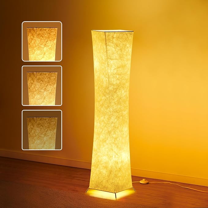 chiphy Floor Lamp, Dimmable 52" (M) Tall Standing Lamp, 3 Levels Adjustable Brightness 12Wx2 LED Bulbs, Column Floor Light w/White Fabric Shade, Home Decor for Living Room, Bedroom