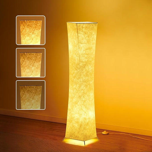 chiphy Floor Lamp, Dimmable 52" (M) Tall Standing Lamp, 3 Levels Adjustable Brightness 12Wx2 LED Bulbs, Column Floor Light w/White Fabric Shade, Home Decor for Living Room, Bedroom