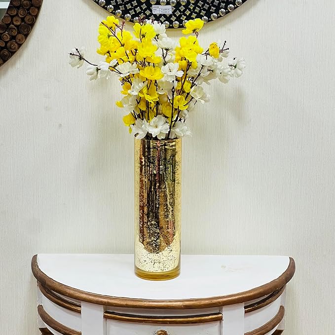 Hosley 12 Inch High Mercury Gold Glass Vase Decorative Glass Hurricane Vase. Ideal for Floral Arrangements Cut Flowers Weddings Aromatherapy DIY Craft Projects Led Lantern Votive Garden Spa