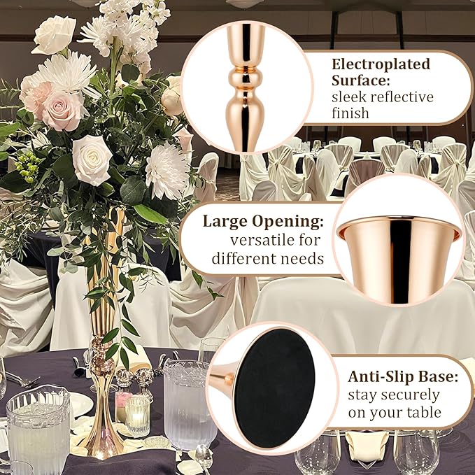 Gold Vase for Wedding Centerpiece, 2Pcs Metal Trumpet Vase 22" Tall Flower Stand for Wedding Table Centerpiece Decoration Floral Arrangement for Reception Bridal Party Decor