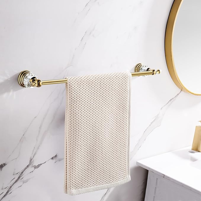 WINCASE Gold Towel Bar, Adjustable Crystal Towel Holder, Golden Finished Bathroom Single Towel Racks Rail Wall Mounted