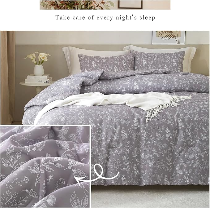 HighBuy Garden Lavender Floral Comforter Set King Size Boho Chic Vintage Floral Bedding Comforter Set 1 King Comforter with 2 Pillowcases Lightweight Bedding Set Flowers Botanical Comforter Sets