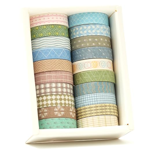 Songdao 20 Rolls Basic Washi Tape Set Japanese Arts Adhesive Tapes Simple Patterns Decorative Masking Tape Sets for Craft, Kids, Scrapbook, DIY, Gift Wrapping (Style Four)