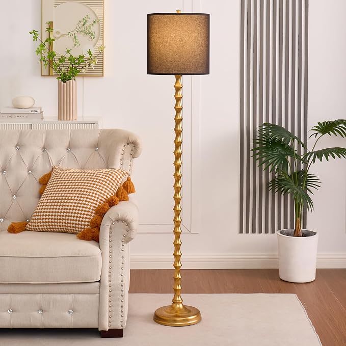EUO 64.5" Black Gold Floor Lamp for Living Room, Brass Floor Lamps for Bedroom