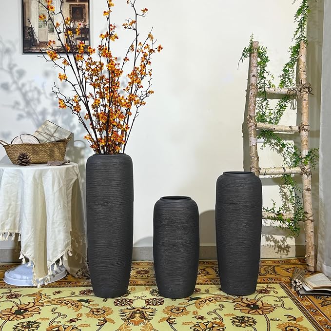Large Rustic Ceramic Black Vase,19.7 Inch Tall Pottery Farmhouse Decor Floor Vase Vintage Flower Vases for Home Living Room Entryway Table Centerpiece Decor,Terracotta Vases,Wedding Gift