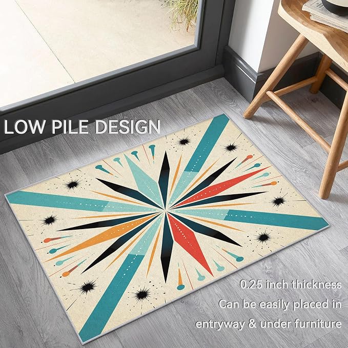 Mid Century Modern Rug 6x9, Washable Retro Sun Rugs for Living Room Bedroom, Atomic Geometric Area Rug for Home Decor, Non Slip Backing Floor Carpet with Gripper - 6 x 9 ft