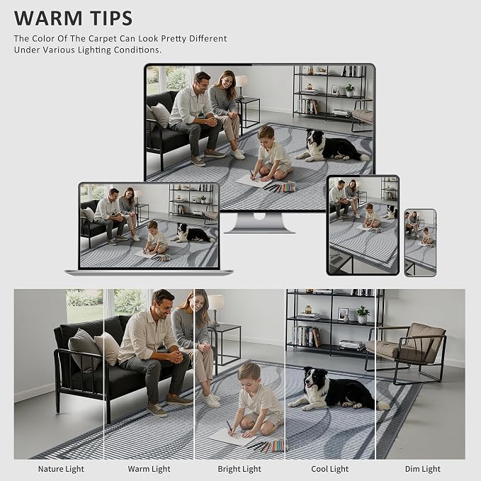 Merelax 6x9 Area Rugs for Living Room - Washable Non-Slip Large Bedroom Rug, Indoor Floor Carpet Low Pile Soft Farmhouse Rug for Dining Room, Mudroom, Modern Aesthetic Geometric Decor, Dark Grey