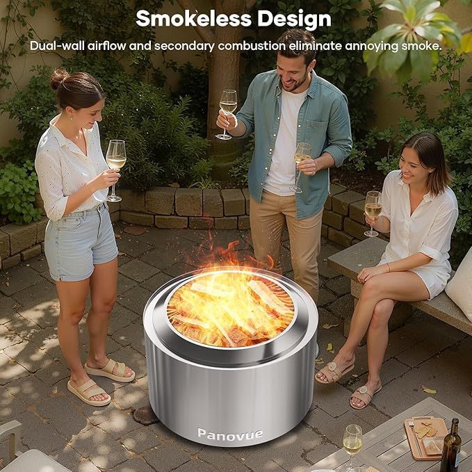 Panovue 22 Inch Smokeless Fire Pit, Stainless Steel Wood Burning Outdoor Firepit for Outside Patio, Backyard, Camping and Outdoor Gatherings,Outdoor Fire Place with Removable Ash Pan