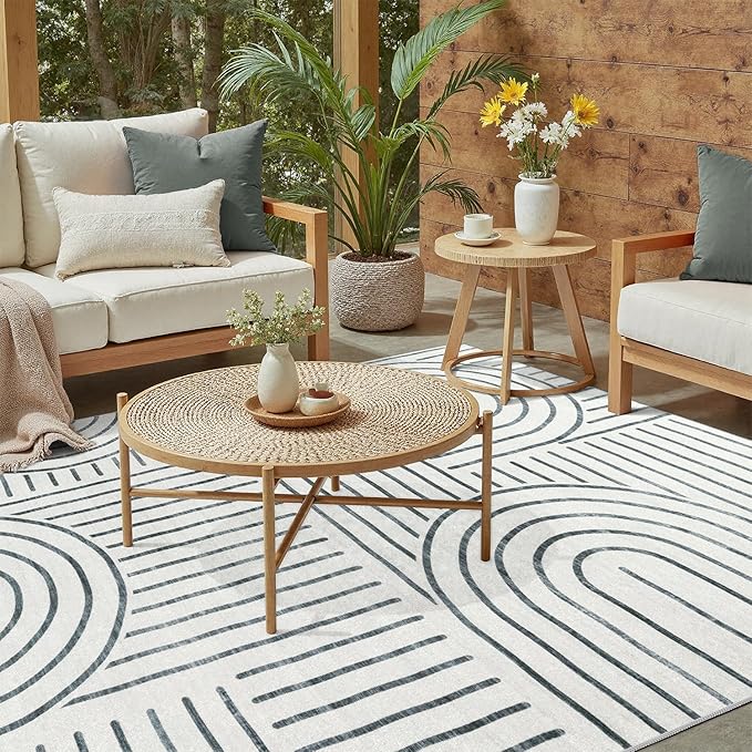 DCX Abstract Machine Washable 6x9 Rug, Gray Modern Accent Rug for Living Room, Soft Low Pile Non Slip Carpet, Kid & Pet Friendly Stain Resistant Rug for Bedroom Dining Room Office