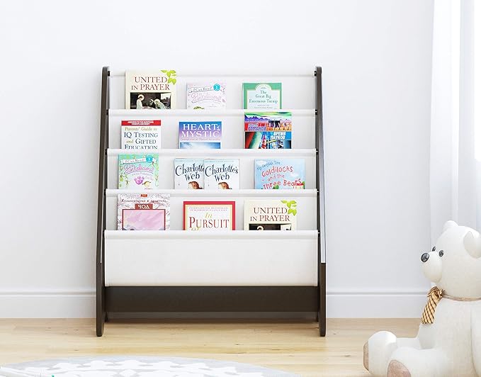 UTEX Kids Sling Bookshelf - Kids Magazine Rack with Organizer, Book Organizer (Espresso)