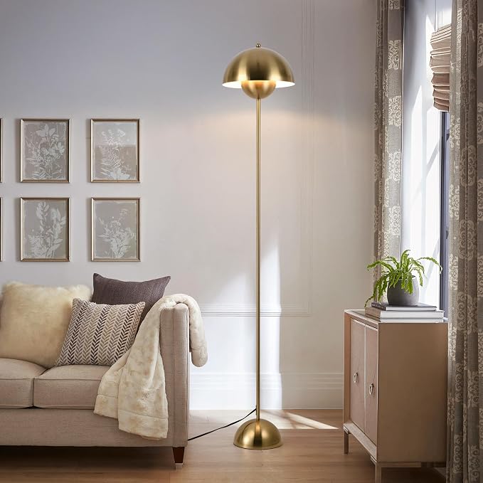 COSYLUX Modern Floor Lamp for Living Room, Industrial Tall Standing Lamp for Bedroom, Metal Shade Reflecting Light Reading Floor Lamp for Office, Nursery Room, Corner(Bright Gold)