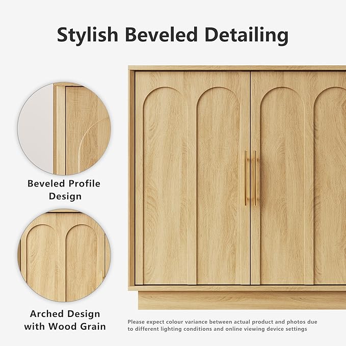 FORTUNETEC Sideboard Buffet Cabinet with Storage, Modern Accent Cabinet with Arched Doors, Boho Modular Media Console, 31.5" Minimalist Credenza for Living Room Kitchen Dining Room Entryway, Oak