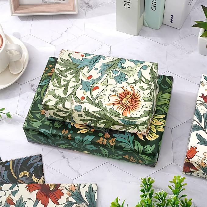 JarThenaAMCS 12 Sheet William Morris Wrapping Paper -Not Roll- Vintage Floral Gift Wrap Paper Folded Flat Retro Floral Art Paper for Wedding Birthday DIY Crafts Gift Wrapping, 19.7 x 27.6 Inch