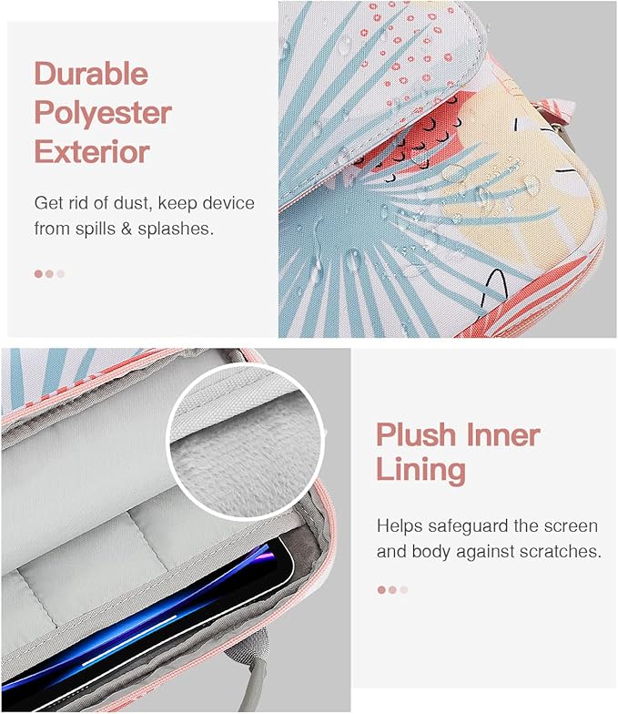 MoKo 12.9 Inch Tablet Sleeve Bag,Fits with 13" New iPad Pro M4 & Air M2 2024,iPad Pro 12.9 M2&M1,Surface Laptop Go 12.4,Galaxy Tab S8+/S9+ 12.4,Handle Carrying Case with Shoulder Strap, Tropical Leaf