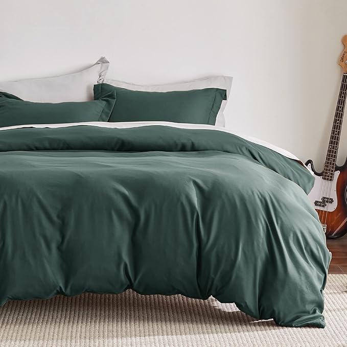 Bedsure Duvet Cover Full Size - Soft Double Brushed Bedding Set for Kids & Adults, Zipper Closure, 3 Pieces, Includes 1 Duvet Cover (80"x90") & 2 Pillow Shams, NO Comforter, Forest Green