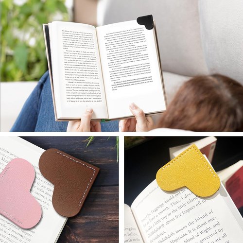 Skiennix 16-Pcs Leather Heart Bookmarks | Cute Handmade Page Markers for Book Lovers & Teachers