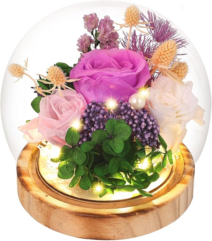 Eternal Rose Flowers, Unique Rose Preserved Flower Rose Gifts in Glass Dome for Women, Mom, Girlfriend,Home Decor Gifts for Birthday, Anniversary, Christmas, Wedding.