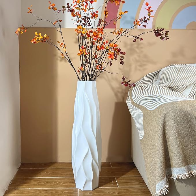 Floor Vase, GDSZJLJ 28 Inches Tall Ceramic White Large Decorative Vases for Modern Home Decor, Living Room, Minimalist Style Flower Vase for Pampas Grass, Flowers, Twigs, Office, Bedroom Décor